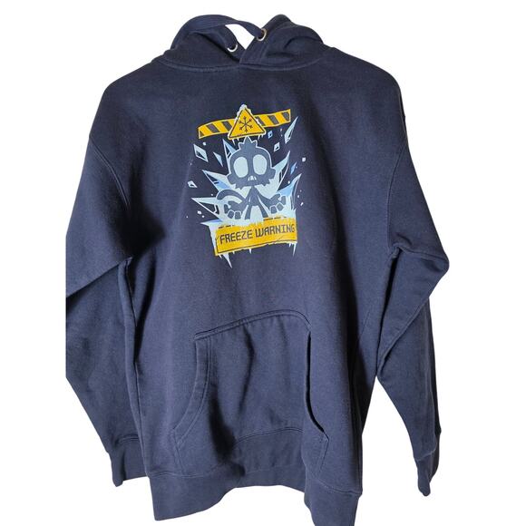 FREEZE WARNING Blue Streetwear Front Pouch Pocket Active Soft Hoodie SZ M - Picture 1 of 7